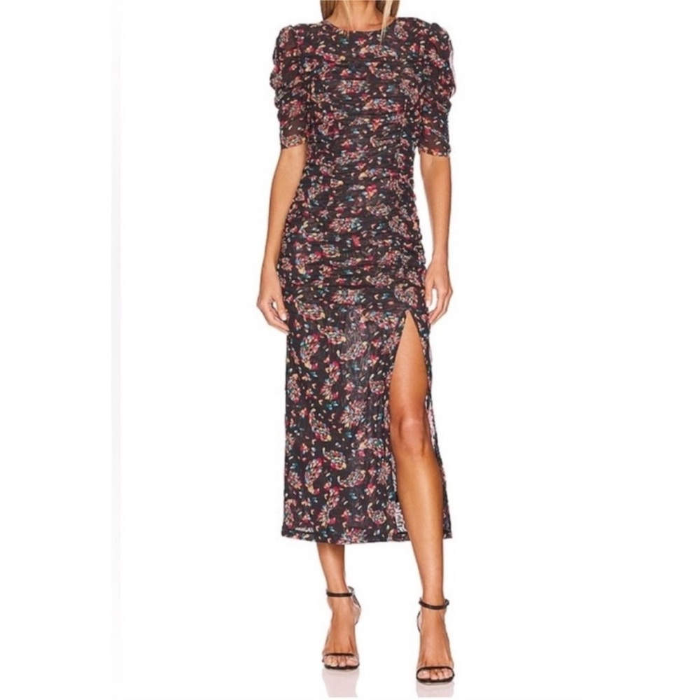 Free People Briella Midi Floral Ruched Dress Twilight Combo size S NWT
